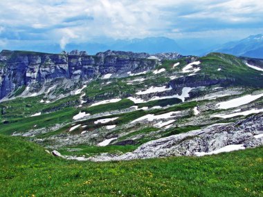 Alp Peyzaj ve kayalık doruklarına Alpstein dağ silsilesi - St. Gallen Kanton ve Appenzell Innerrhoden, İsviçre