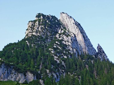 Alp Peyzaj ve kayalık doruklarına Alpstein dağ silsilesi - St. Gallen Kanton ve Appenzell Innerrhoden, İsviçre