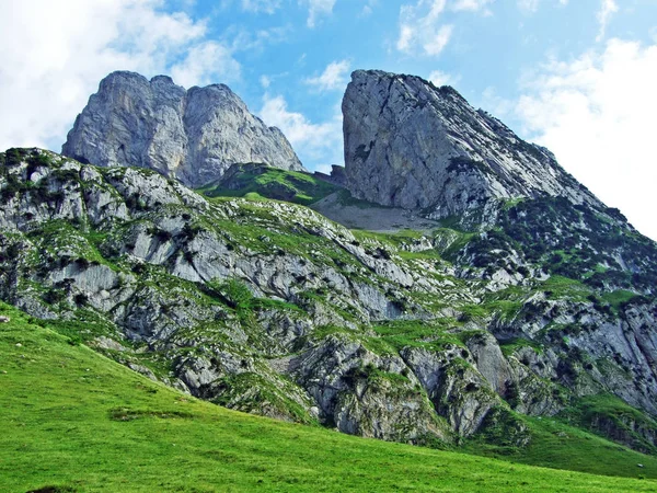 Альпійський Пейзаж Скелясті Вершини Alpstein Гірського Хребта Кантони Санкт Галлен — стокове фото