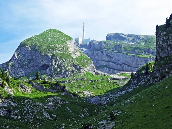Hermoso Pico Alpino Sntis Cordillera Alpstein Cantón Appenzell Innerrhoden Suiza —  Fotos de Stock