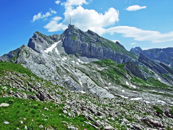 Hermoso Pico Alpino Sntis Cordillera Alpstein Cantón Appenzell Innerrhoden Suiza —  Fotos de Stock