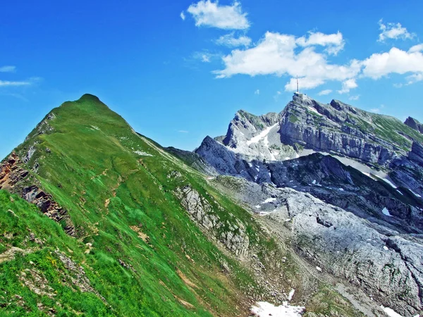 Beautiful Alpine Peak Sntis Alpstein Mountain Range Canton Appenzell Innerrhoden — Stock Photo, Image