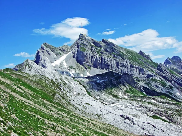 Güzel Dağ Tepe Sntis Alpstein Dağ Silsilesi Appenzell Innerrhoden Canton — Stok fotoğraf