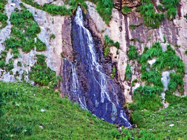 Fonte Cachoeira Riacho Santisthur Santisthur Quelle Und Wasserfall Cantão Gallen — Fotografia de Stock