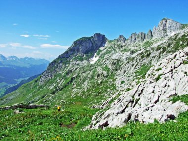 Alp Peyzaj ve kayalık doruklarına Alpstein dağ silsilesi - St. Gallen Kanton ve Appenzell Innerrhoden, İsviçre