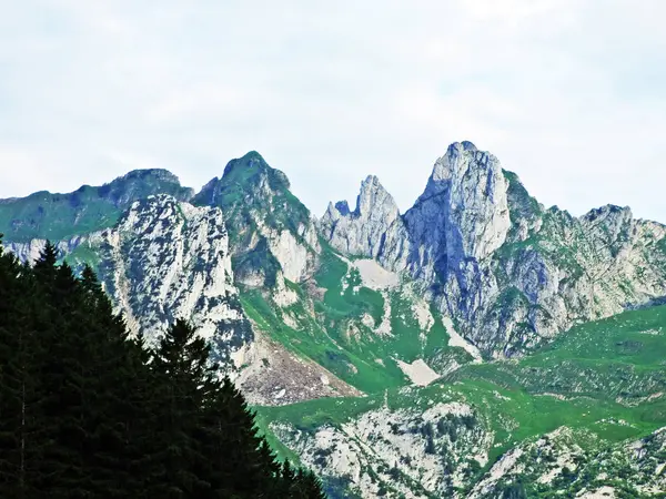 Paesaggio Alpino Cime Rocciose Della Catena Montuosa Alpstein Cantoni San — Foto Stock