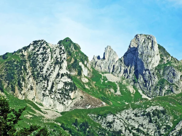 Alplandskapet Och Klippiga Toppar Alpstein Bergskedja Kantoner Gallen Och Appenzell — Stockfoto