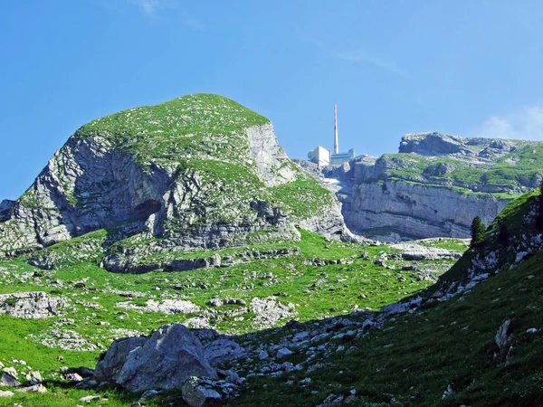 Alpine Landscape Rocky Peaks Alpstein Mountain Range Cantons Gallen Appenzell — Stock Photo, Image