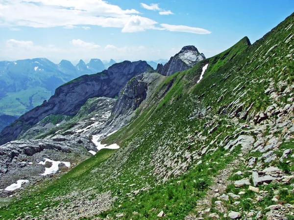 Альпійський Пейзаж Скелясті Вершини Alpstein Гірського Хребта Кантони Санкт Галлен — стокове фото