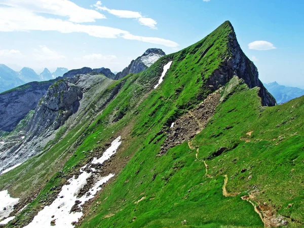 Paisagem Alpina Picos Rochosos Cordilheira Alpstein Cantões Gallen Appenzell Innerrhoden — Fotografia de Stock