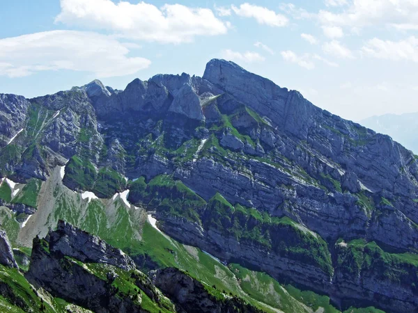 Paisagem Alpina Picos Rochosos Cordilheira Alpstein Cantões Gallen Appenzell Innerrhoden — Fotografia de Stock