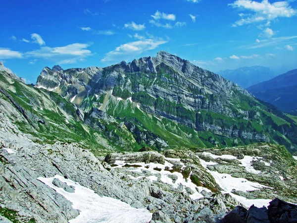 Alpine Landschap Rotsachtige Pieken Van Alpstein Gebergte Kantons Van Gallen — Stockfoto