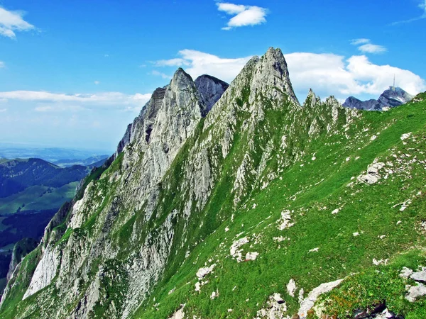 Alpine Landscape Rocky Peaks Alpstein Mountain Range Cantons Gallen Appenzell — Stock Photo, Image