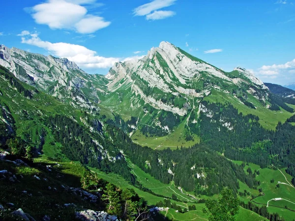 Alpine Landschap Rotsachtige Pieken Van Alpstein Gebergte Kantons Van Gallen — Stockfoto