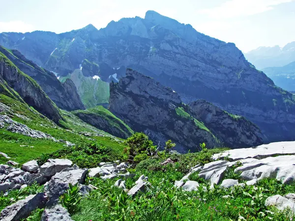 Kamienie Skały Masywu Górskiego Alpstein Kantony Gallen Appenzell Innerrhoden Szwajcaria — Zdjęcie stockowe