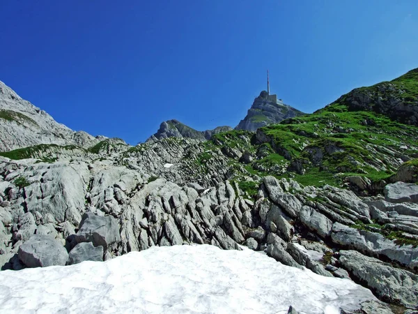 Pedras Rochas Cordilheira Alpstein Cantões Gallen Appenzell Innerrhoden Suíça — Fotografia de Stock