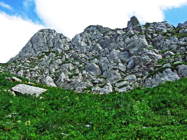 Kamienie Skały Masywu Górskiego Alpstein Kantony Gallen Appenzell Innerrhoden Szwajcaria — Zdjęcie stockowe