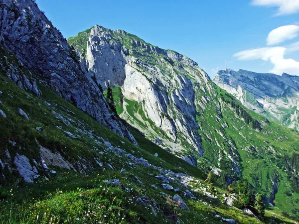 Stenen Rotsen Van Bergketen Alpstein Kantons Van Gallen Appenzell Innerrhoden — Stockfoto