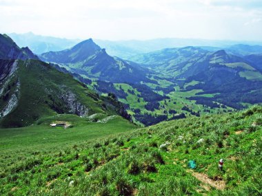 Alpine mera ve çayırlar Alpstein dağ yamaçlarında nehir düşündüklerini Vadisi'nde - St. Gallen Kanton ve Appenzell Innerrhoden, İsviçre
