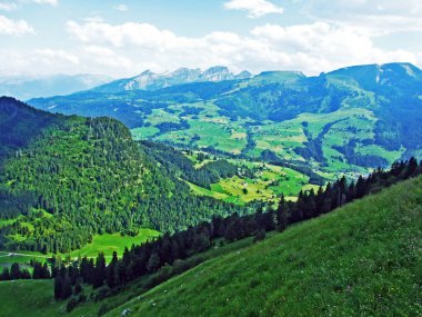 Nehirde Alpstein dağ silsilesi - Canton St. Gallen, İsviçre vadiden düşündüklerini görüntülemek
