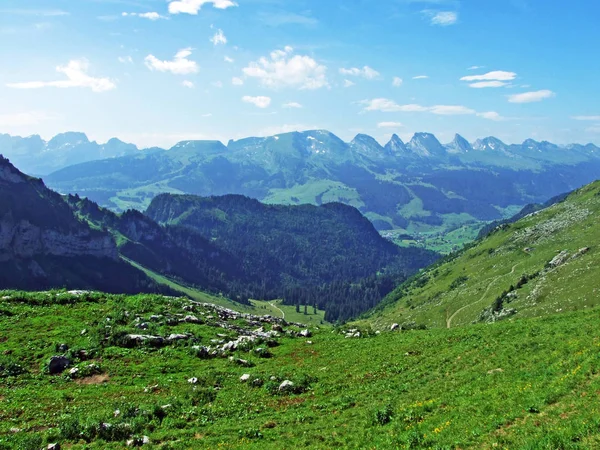 Vue Sur Vallée Thur Depuis Chaîne Montagnes Alpstein Canton Saint — Photo