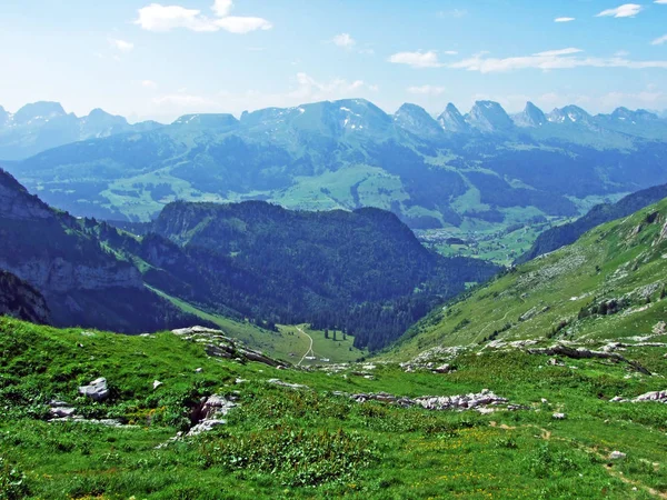 Vue Sur Vallée Thur Depuis Chaîne Montagnes Alpstein Canton Saint — Photo