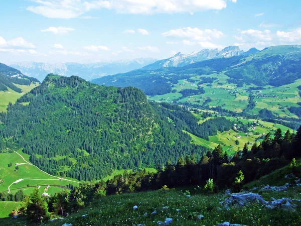 Nehirde Alpstein dağ silsilesi - Canton St. Gallen, İsviçre vadiden düşündüklerini görüntülemek