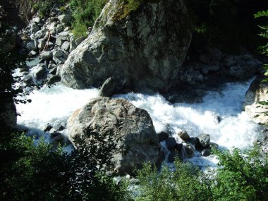 Maderanertal Alpine vadisindeki Charstelenbach akarsu-Uri Kantonu, Isviçre