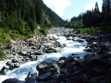 Maderanertal Alpine vadisindeki Charstelenbach akarsu-Uri Kantonu, Isviçre