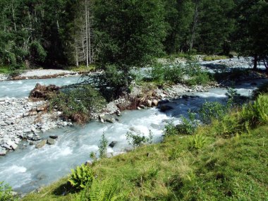Maderanertal Alpine vadisindeki Charstelenbach akarsu-Uri Kantonu, Isviçre