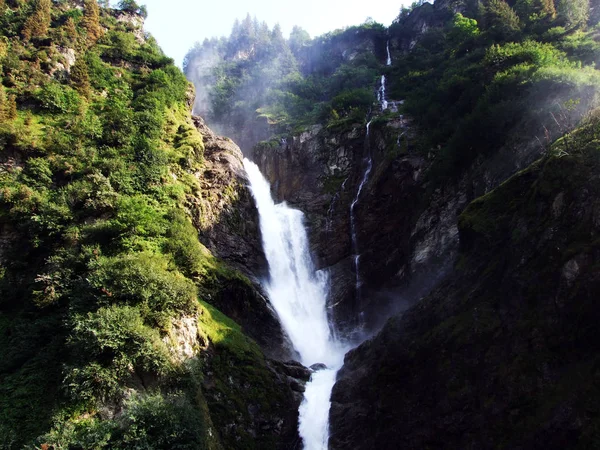 Waterfall Stauber Wasserfall Stuber Brunnibach Stream Alpine Valley Maderanertal Canton — Stock Photo, Image