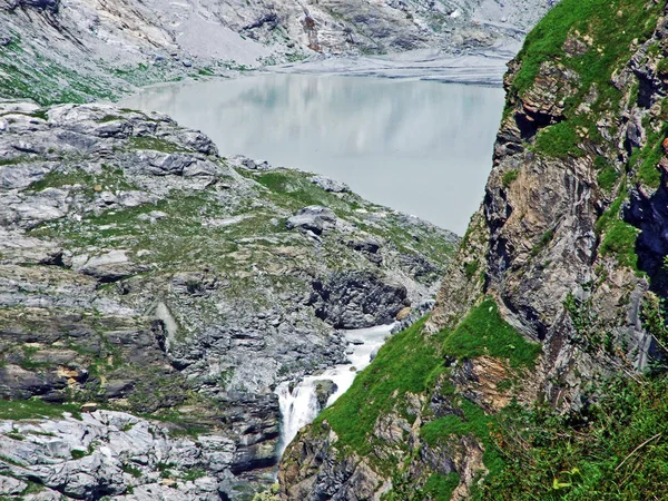 Maderanertal Alp Vadisi Nin Başlangıcında Buzul Gölü Hufisee Şelale Uri — Stok fotoğraf