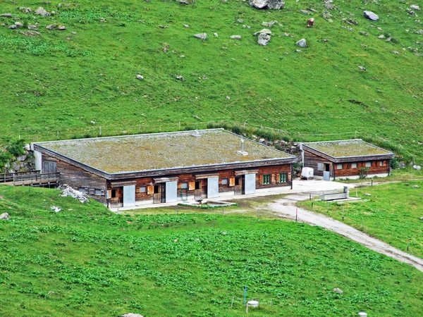 Landelijke Traditionele Architectuur Vee Boerderijen Het Sernftal Alpine Dal Canton — Stockfoto