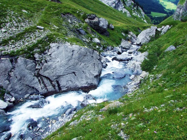 Strumień Jetzbach Alpejskiej Dolinie Loch Canton Glarus Szwajcaria — Zdjęcie stockowe
