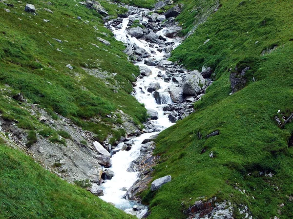 Fluxo Jetzbach Vale Alpino Loch Cantão Glarus Suíça — Fotografia de Stock