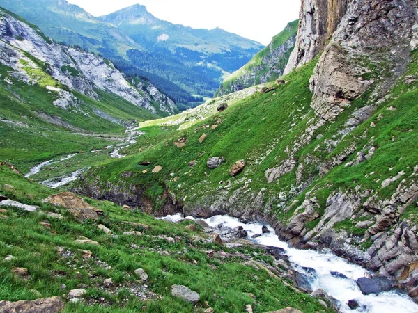 Jetzbachský Potok Alpském Údolí Loch Kantonu Glarus Švýcarsko — Stock fotografie