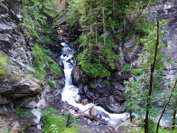 Falls Cascades Jetzbach Stream Alpine Valley Loch Canton Glarus Switzerland — Stock Photo, Image