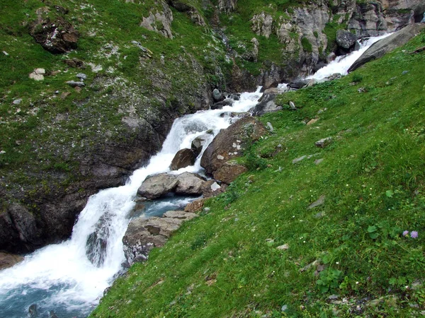 Jetzbach Patak Vízesések Zuhaták Alpesi Völgyben Loch Glarus Kanton Svájc — Stock Fotó