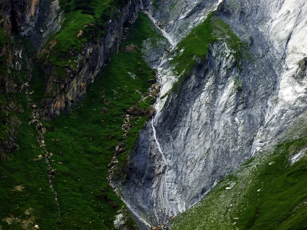 Seasonal Waterfalls Tributaries Jetzbach Stream Alpine Valley Loch Canton Glarus — Stock Photo, Image