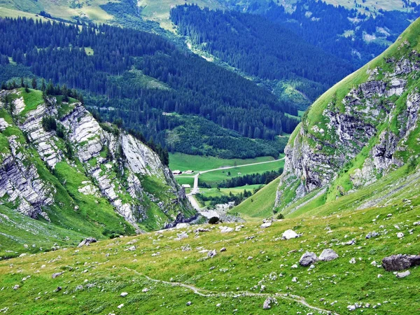 Alpské Pastviny Louky Sernftalském Údolí Kantonu Uri Švýcarsko — Stock fotografie