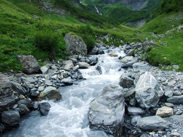 Fluxo Mitteleggbach Vale Alpino Wichlen Cantão Glarus Suíça — Fotografia de Stock