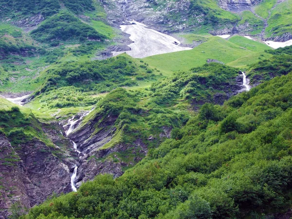 Wasserfälle Mitteleggbach Wichlener Alpental Kanton Glarus Schweiz — Stockfoto