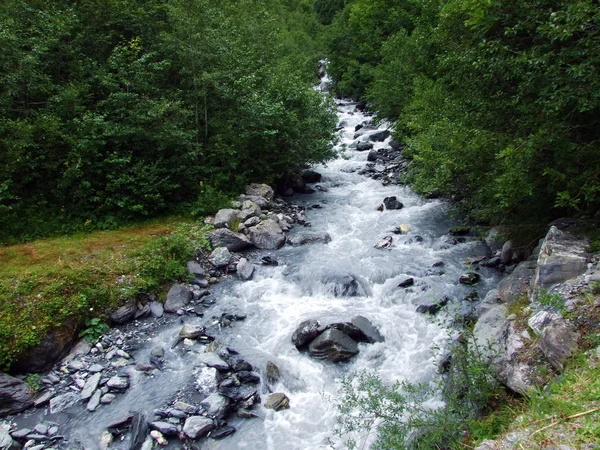 Flusso Mattbach Nella Valle Alpina Del Wichlen Cantone Glarus Svizzera — Foto Stock