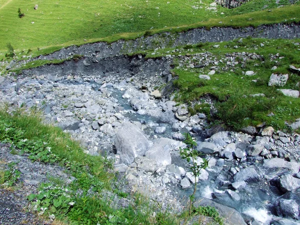 Fluxo Mattbach Vale Alpino Wichlen Cantão Glarus Suíça — Fotografia de Stock