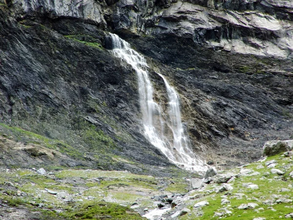 Nameless Waterfalls Alpine Peaks Glarner Vorab Bunder Vorab Valley Loch — Stock Photo, Image