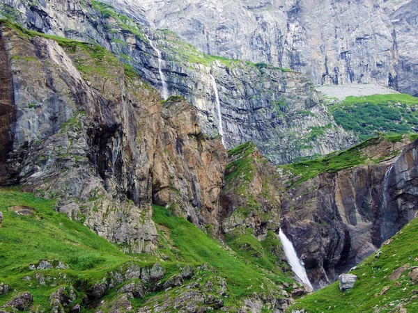 Wasserfall Unter Dem Jetzbachfall Alpental Von Loch Kanton Glarus Schweiz — Stockfoto