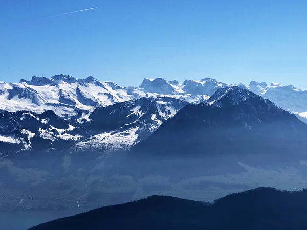 Bahar Bir Görünümünü Kar Üzerinden Rigi Dağ Canton Lucerne Sviçre — Stok fotoğraf