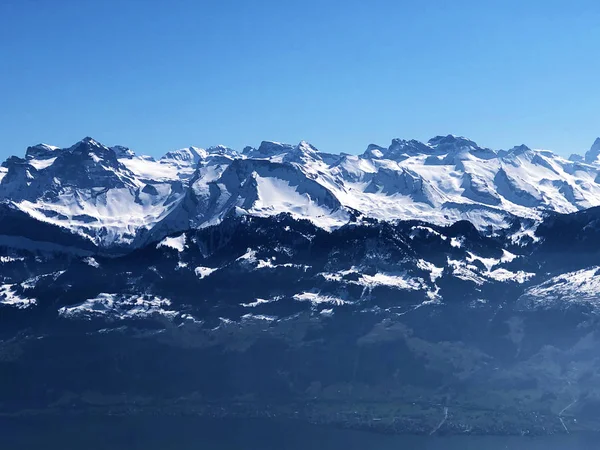 Bahar Bir Görünümünü Kar Üzerinden Rigi Dağ Canton Lucerne Sviçre — Stok fotoğraf