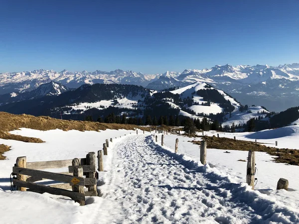 Вид Весенний Снежный Покров Швейцарских Альпах Рижской Горы Кантон Люцерн — стоковое фото