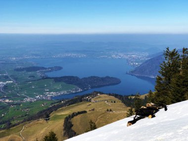 Göl Zug veya Zugersee Rigi dağ - Kanton Schwyz, İsviçre
